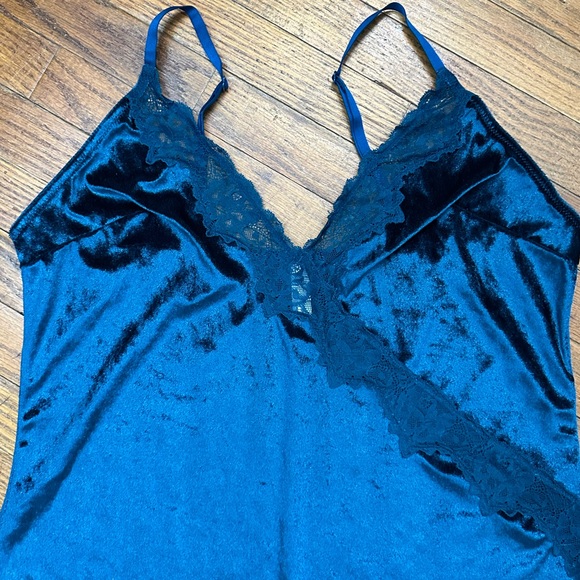 Gilligan O'Malley Teal Velour Floral Lace Adj Strap Sexy Babydoll Lingerie Sz XL - Picture 3 of 9